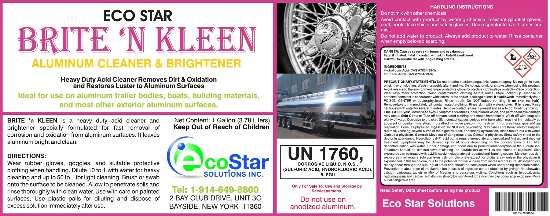 Printed label for Eco Star Brite 'N Kleen