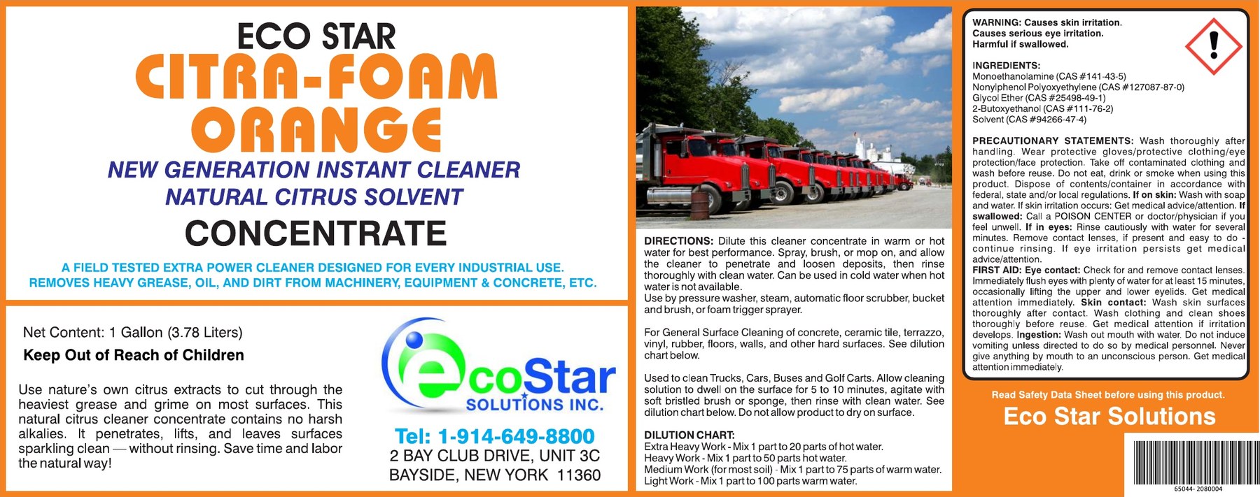 Printed label for Eco Star Citra-Foam Orange