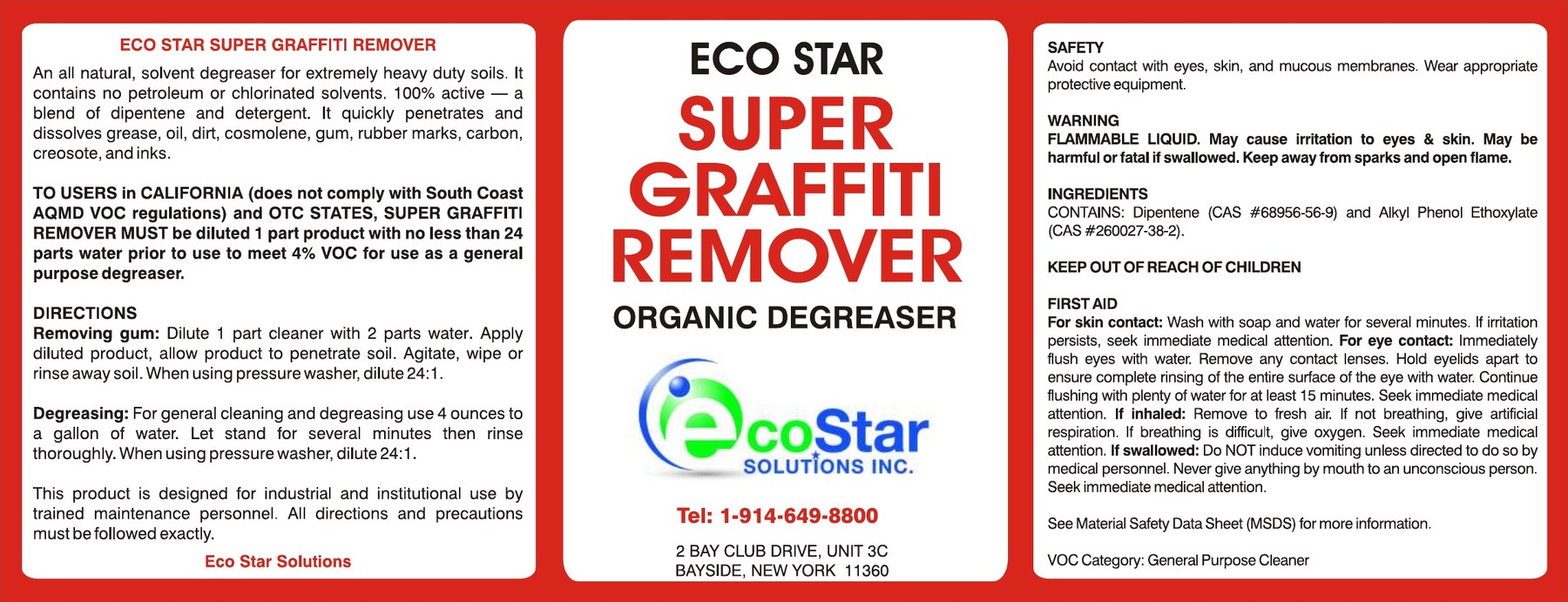 Printed label for Eco Star Super Graffiti Remover