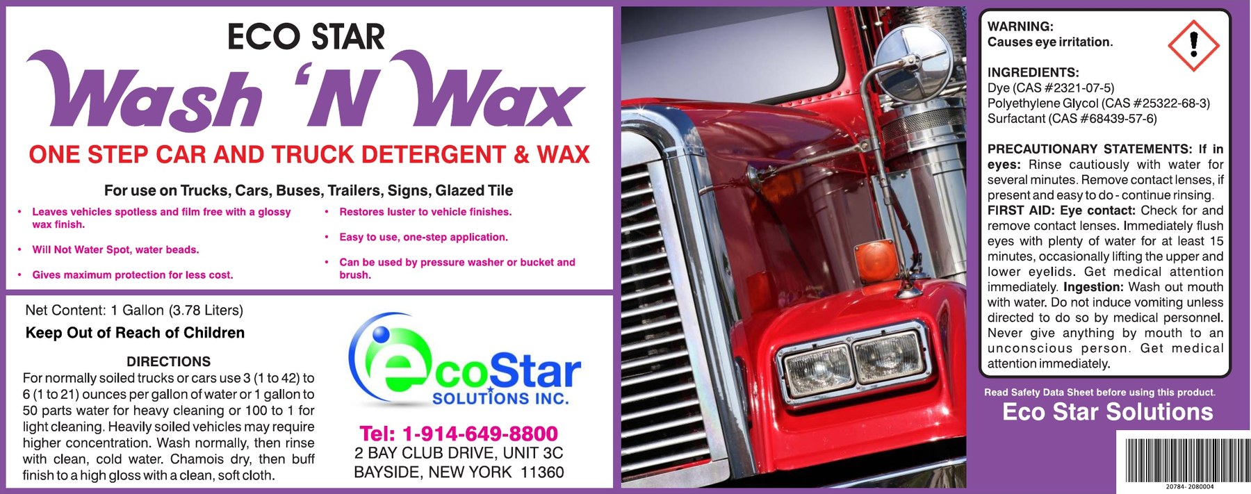 Printed label for Eco Star Wash 'N Wax